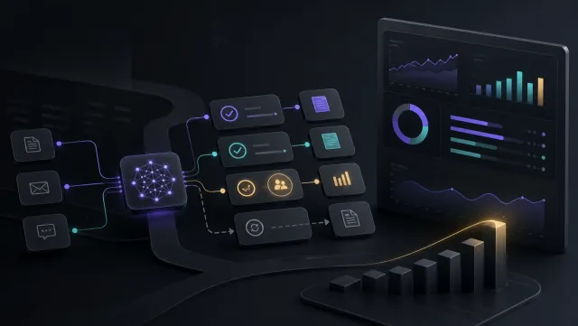 Dark premium AI ROI scorecard showing workflow checkpoints and successful task cost analytics