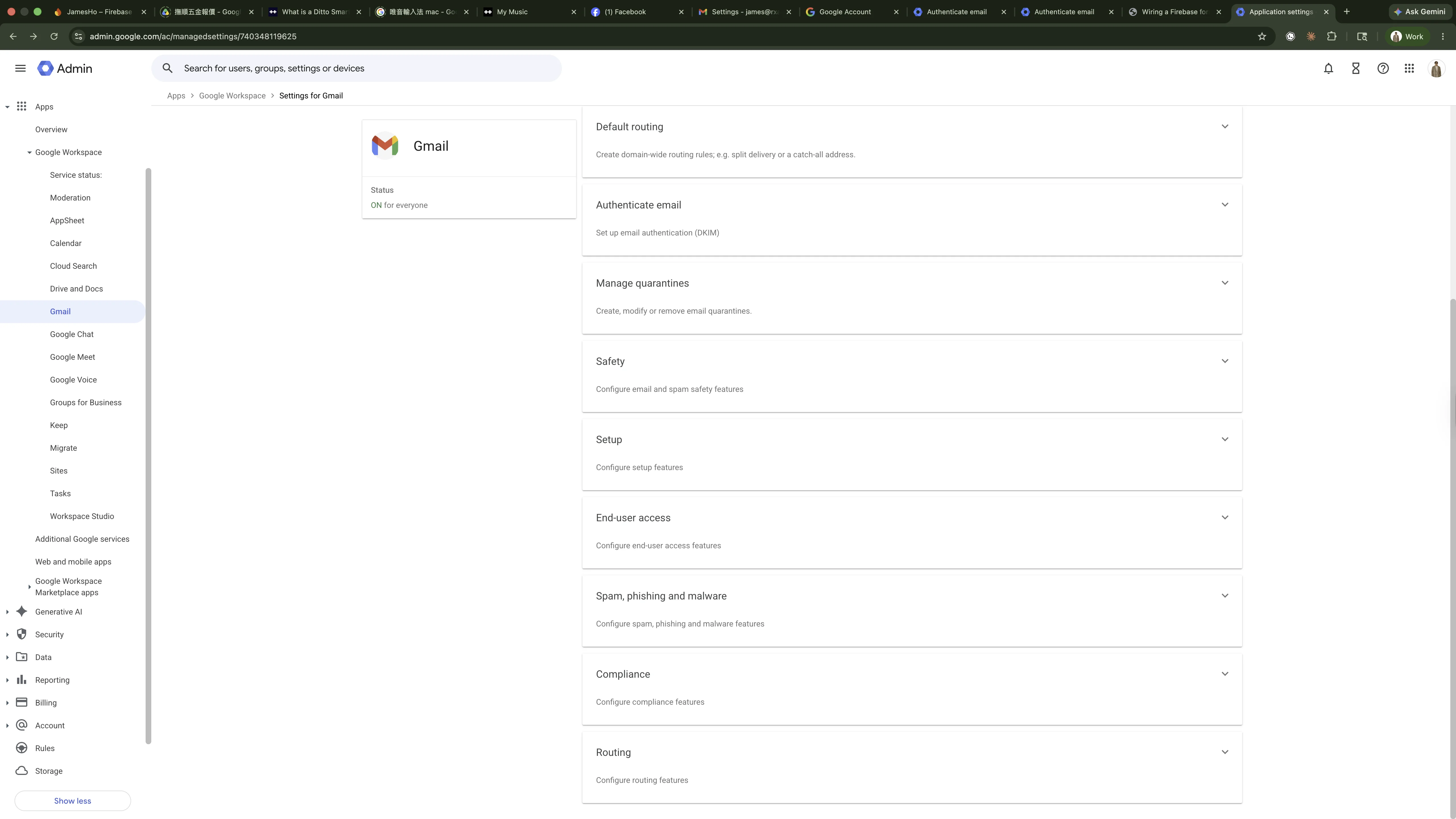 Google Workspace Admin Console showing the Gmail Routing settings panel with the SMTP relay service entry
