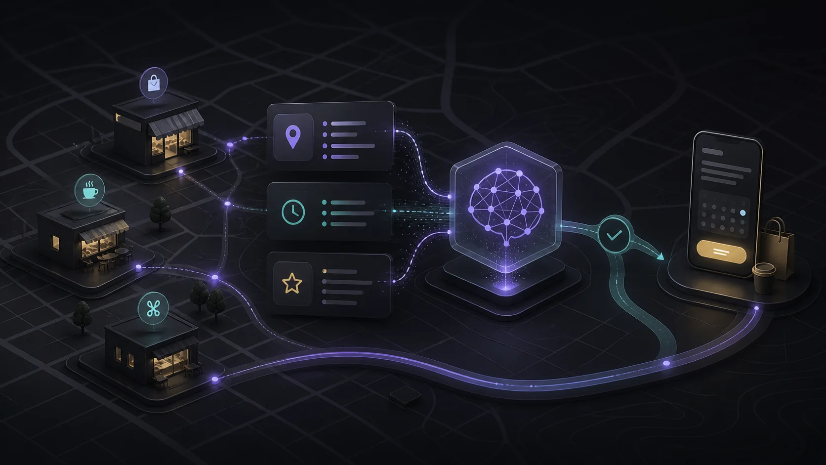 Local business data flowing into an AI-led action