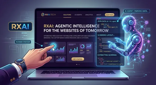 Humans and AI agents interacting with a website
